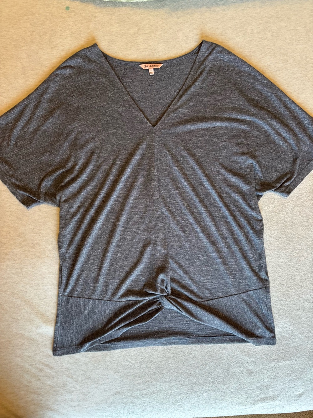 Juicy Couture Charcoal Gray V-Neck Twist Front Short Sleeve Tee